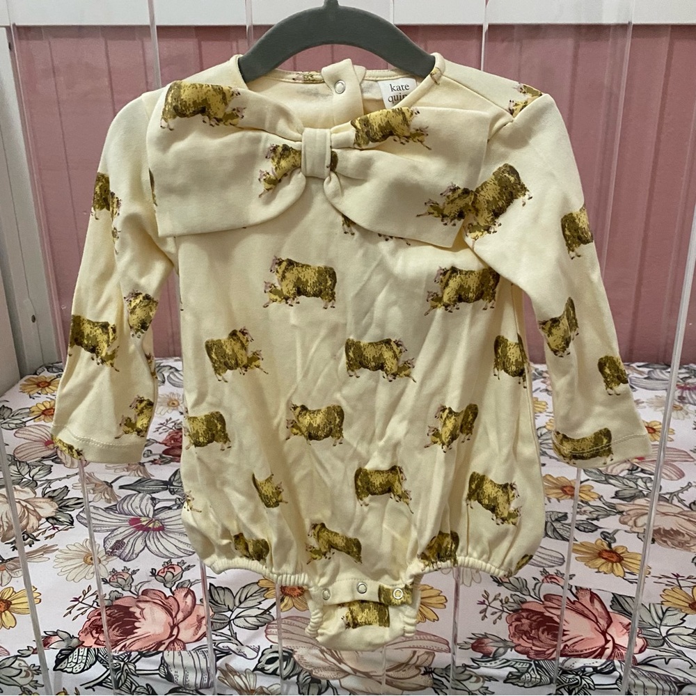 NEW Kate Quinn long sleeve front bow bubble | sheep | organic cotton interlock